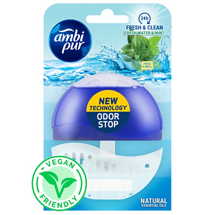 Подвесной блок для туалета Ambi Pur Odor Stop 5в1 Свежая вода и мята, 55 г - 